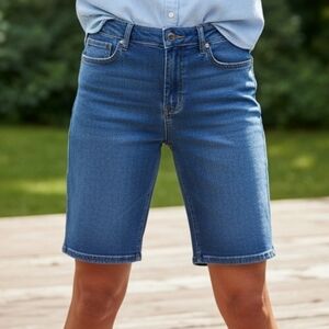 Nine West Indigo Denim Shorts 14 High Rise Cuffed Bermuda Jeans